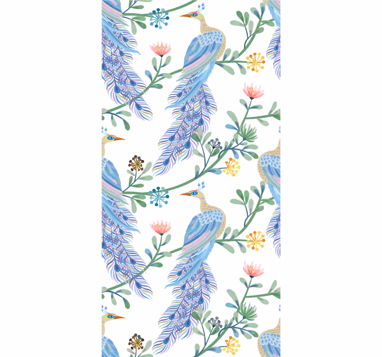 Carta da parati uccelli elegante motivo piumato blu - TenStickers