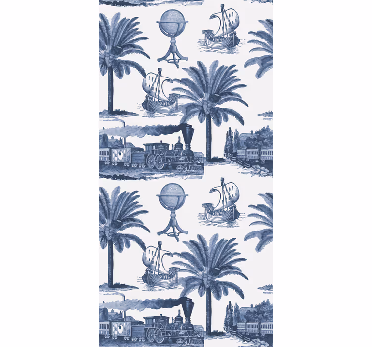 Carta da parati barocco palme e treni blu - TenStickers