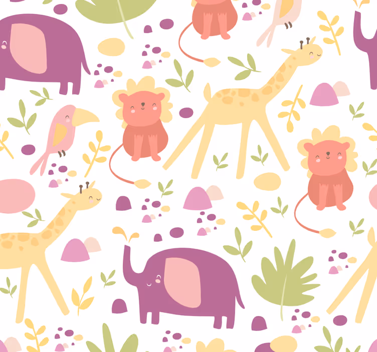 Carta da parati neonato animali felici pastello - TenStickers
