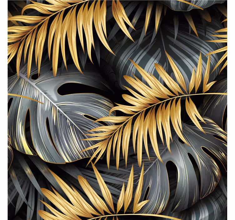 Carta da parati nera foglie tropicali - TenStickers