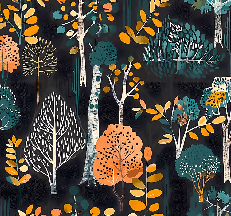 Carta da parati ingresso modello di alberi su sfondo nero - TenStickers