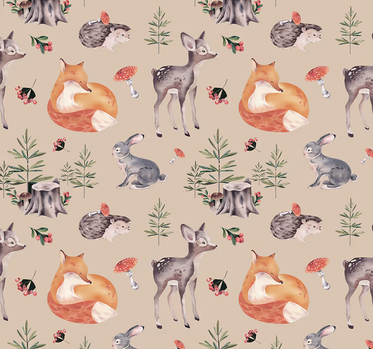 Carta da parati animali modello forestale per bambini - TenStickers