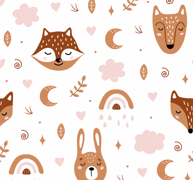 Carta da parati bambini animali e arcobaleni - TenStickers