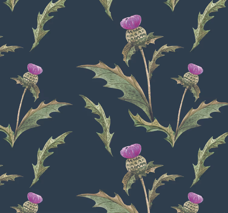 Carta da parati fiori Cardo scozzese verde e viola - TenStickers