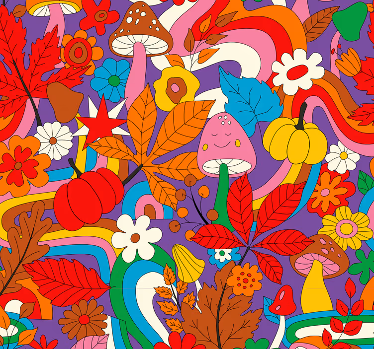 Carta da parati floreale psichedelico colorato - TenStickers