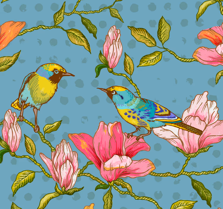Carta da parati fiori uccelli esotici - TenStickers