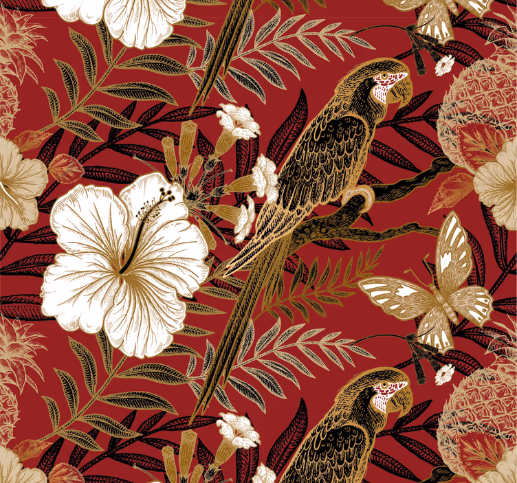 Carta da parati animali Elegante floreale rosso - TenStickers