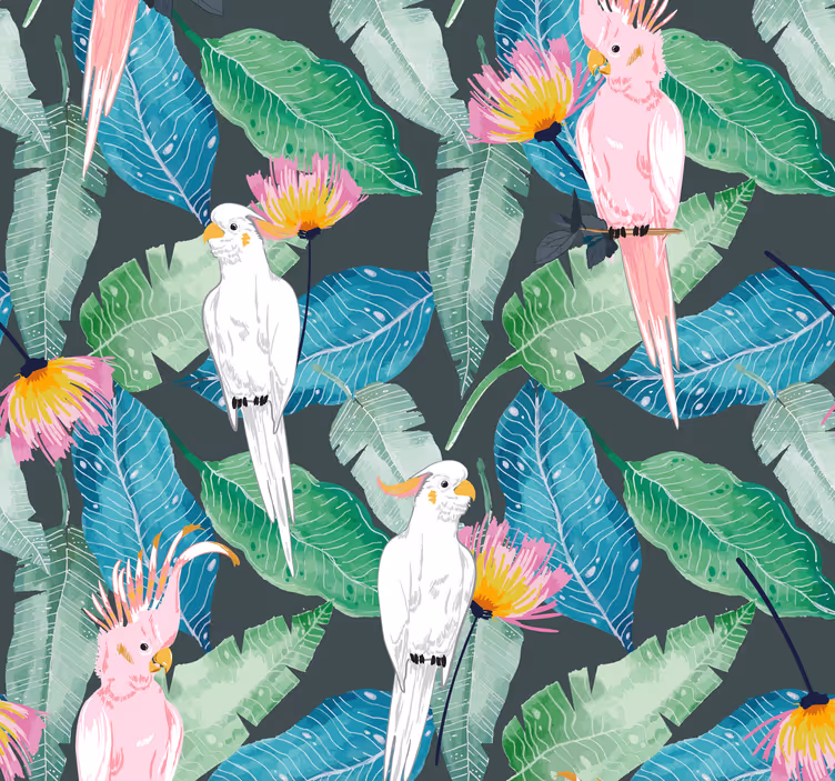 Carta da parati pappagallo e foglie tropicali - TenStickers