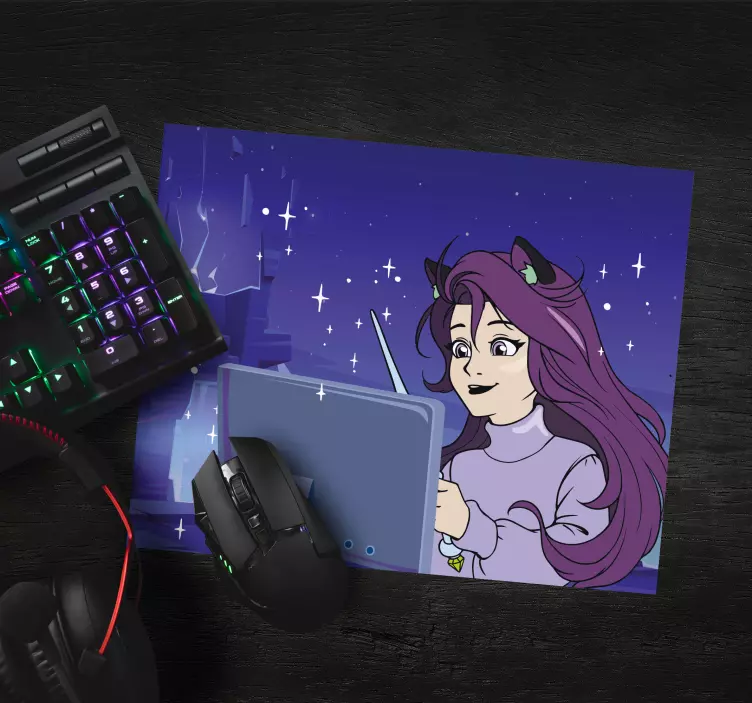 Tappetino mouse anime ragazza con tablet - TenStickers