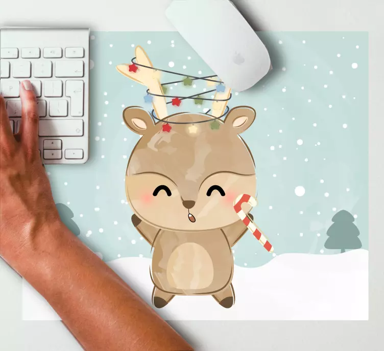 Tappetino mouse di natale renna allegra con caramelle - TenStickers