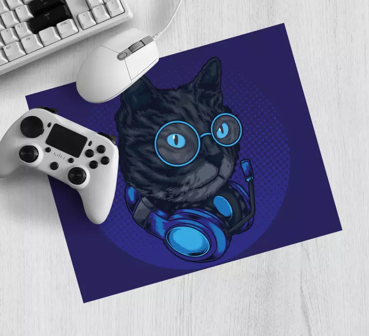 Tappetino mouse gaming cuffie gatto cool - TenStickers