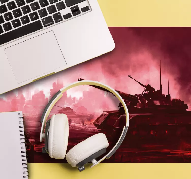 Tappetino mouse gaming scena di battaglia con carri armati - TenStickers