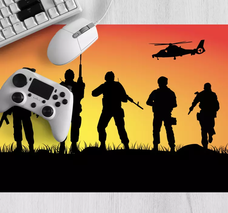 Tappetino mouse gaming silhouette soldati al tramonto - TenStickers