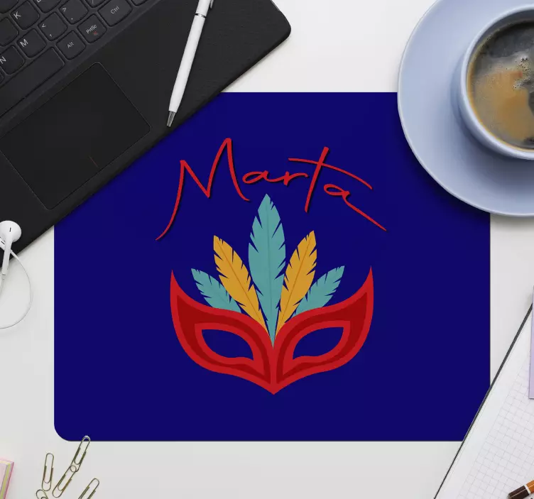 Tappetino mouse personalizzabile maschera di piume colorate - TenStickers