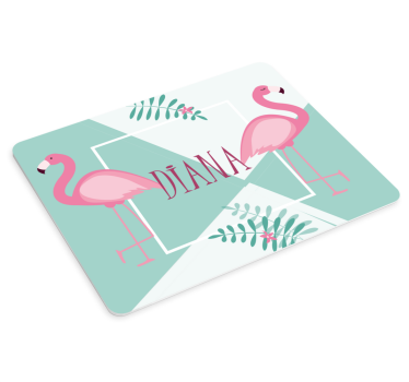 Tappetino per mouse con nome Simpatici fenicotteri con foglie - TenStickers