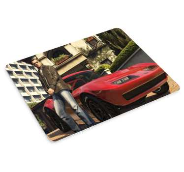 Tappetino mouse gaming personaggio accanto a veicolo rosso - TenStickers