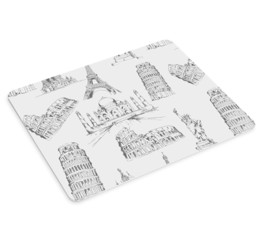 Tappetino mouse mappamondo schizzo di monumenti famosi - TenStickers