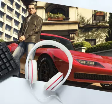 Tappetino mouse gaming personaggio accanto a veicolo rosso - TenStickers