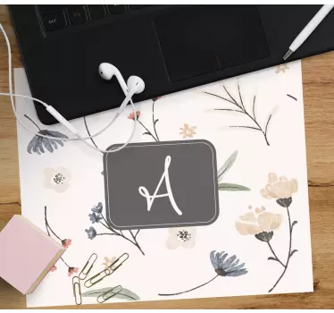 Tappetino mouse personalizzabile iniziale floreale - TenStickers