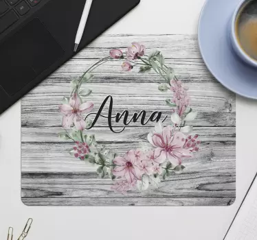 Tappetino mouse personalizzabile cerchio floreale con nome - TenStickers