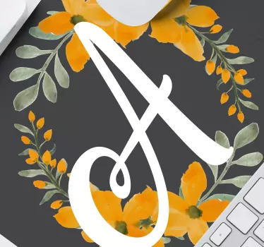 Tappetino mouse personalizzabile iniziale a floreale - TenStickers