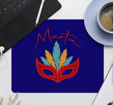 Tappetino mouse personalizzabile maschera di piume colorate - TenStickers