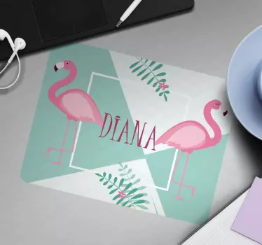 Tappetino per mouse con nome Simpatici fenicotteri con foglie - TenStickers
