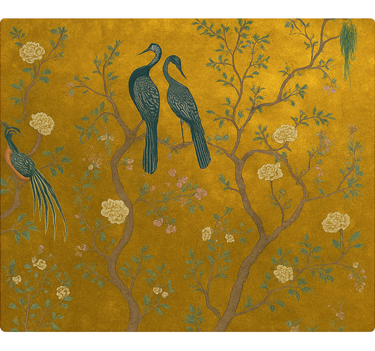 Tenda a rullo soggiorno cineserie dorata ornata - TenStickers