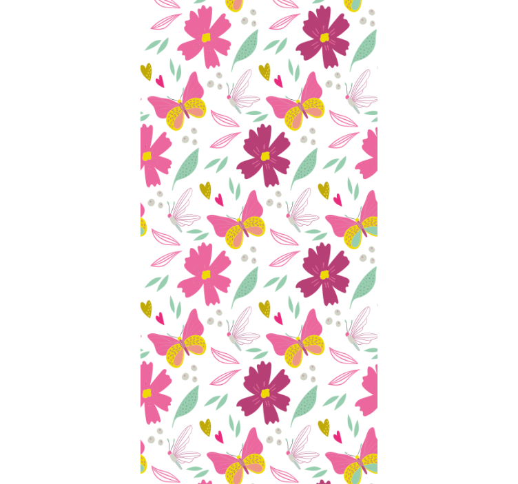 Tenda a rullo cameretta motivo farfalle fiori gialli e rosa - TenStickers