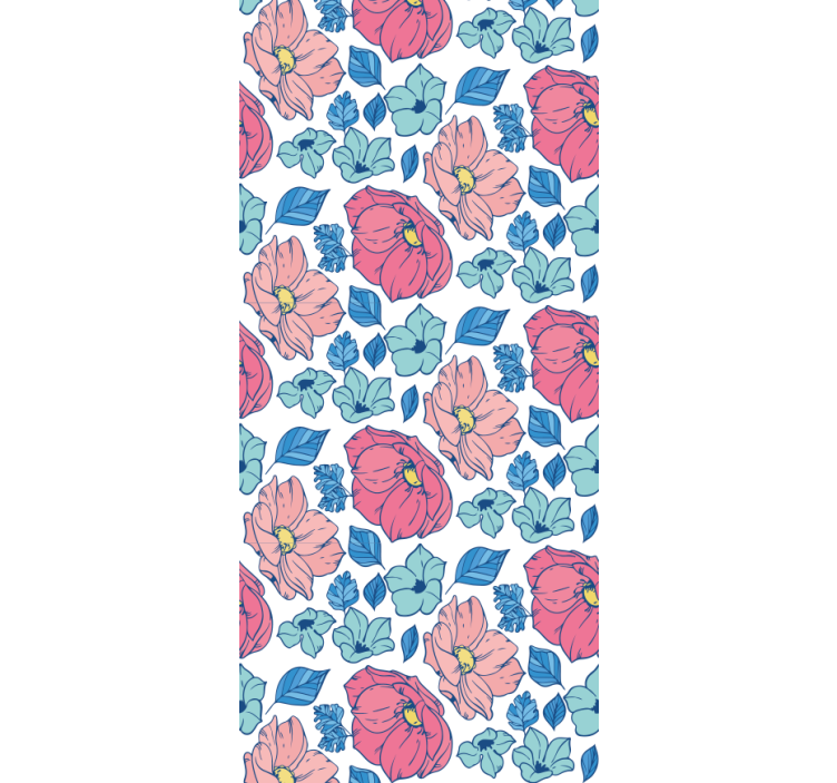 Tenda a rullo cameretta fiori rosa e blu delicati - TenStickers