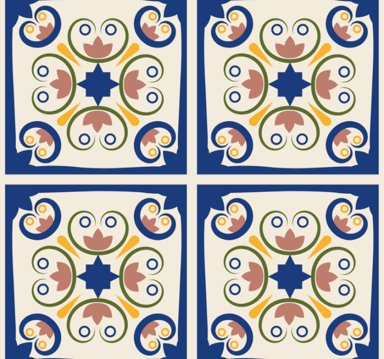 Tenda a rullo moderna piastrelle portoghesi fiorite - TenStickers