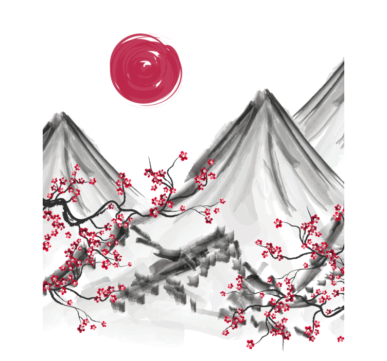 Tenda a rullo con disegni Sole rosso in stile giapponese - TenStickers