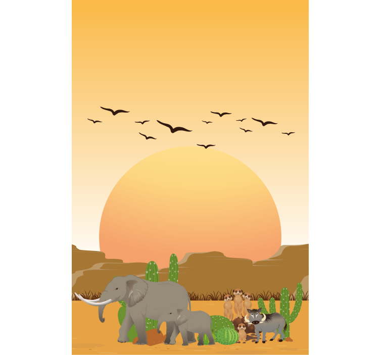 Tenda a rullo animali scena del tramonto nella savana - TenStickers