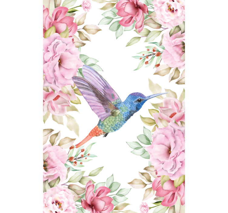 Tenda a rullo fiori e piante colibrì tra le rose - TenStickers