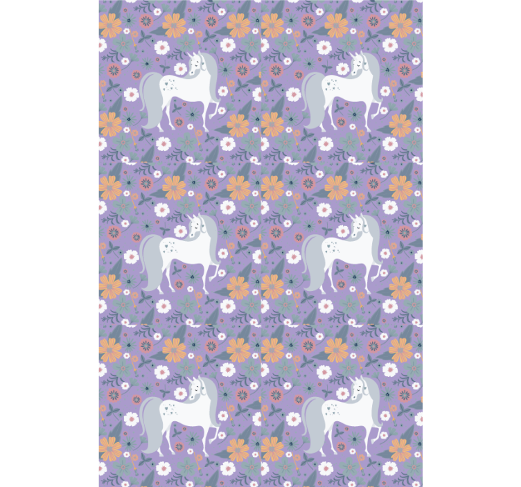 Tenda a rullo cameretta unicorni viola e fiori - TenStickers