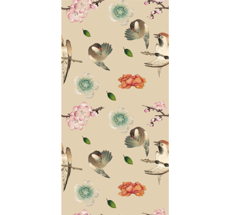 Tenda a rullo fiori e piante disegno aviario beige - TenStickers