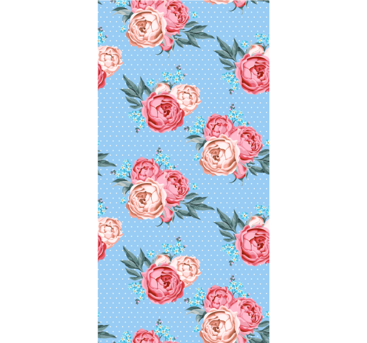 Tenda a rullo fiori rose rosa in fiore blu - TenStickers