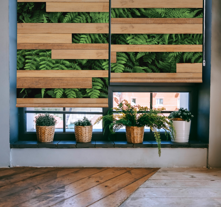 Tenda a rullo con piante e legno - TenStickers