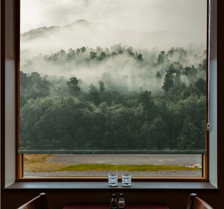 Tenda a rullo alberi nebbia lussureggiante della foresta - TenStickers