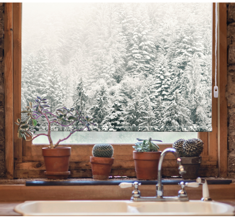 Tenda a rullo alberi pini innevati - TenStickers