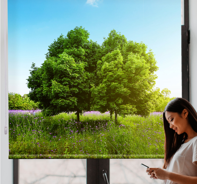 Tenda a rullo alberi scena di vegetazione lussureggiante - TenStickers