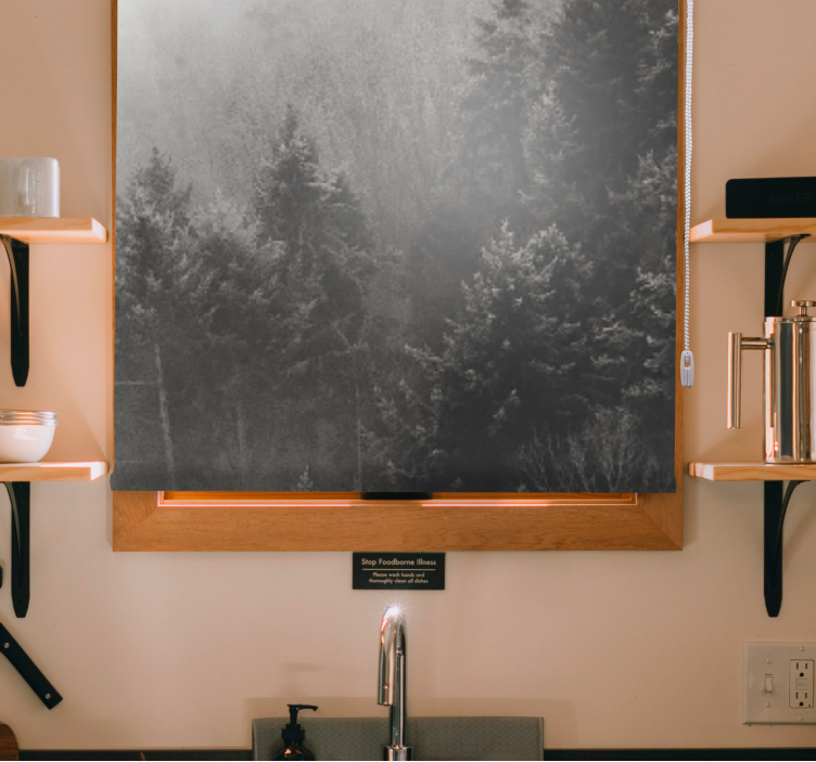 Tenda a rullo alberi sagoma di foresta grigia - TenStickers