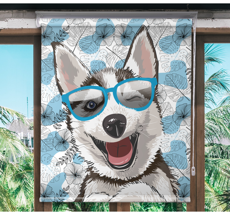 Tenda a rullo animali cane sorridente con gli occhiali - TenStickers