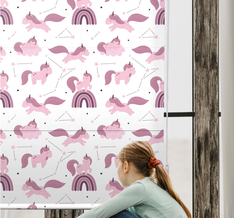 Tenda a rullo cameretta unicorni rosa e archi - TenStickers
