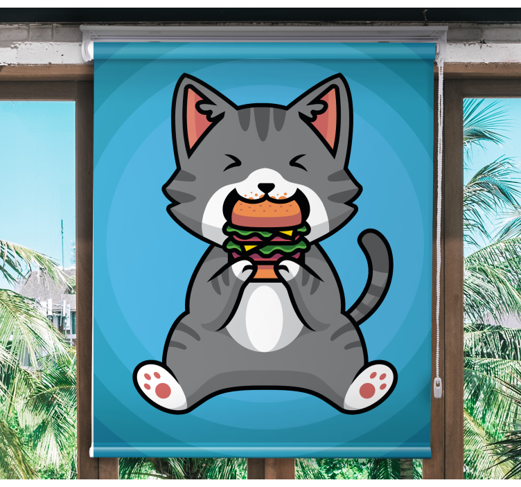 Tenda a rullo animali gatto felice che mangia - TenStickers