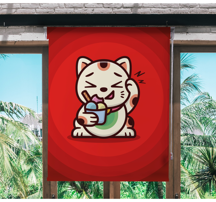 Tenda a rullo divertente gatto che si gode i dolcetti - TenStickers