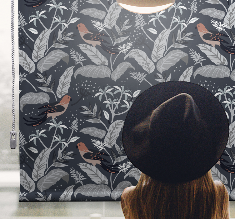 Tenda a rullo piante e fiori modello di fogliame di uccello - TenStickers