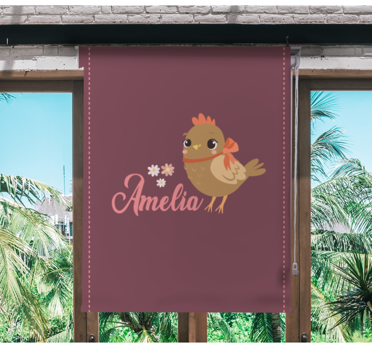 Tenda a rullo animali pulcino con fiori e nome - TenStickers