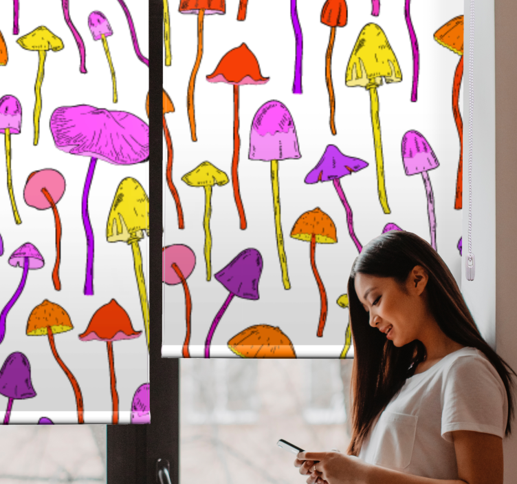 Tenda a rullo piante e fiori tema vivace dei funghi - TenStickers