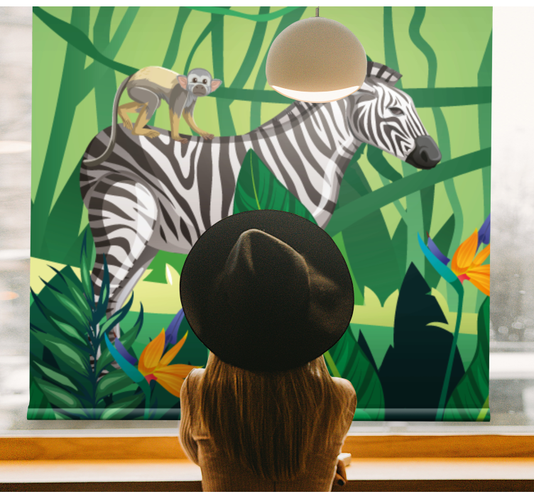 Tenda a rullo animali zebra con scimmia - TenStickers